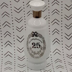 25th Silver ANNIVERSARY Bud Milk Glass White Vase Bow Wreath Floral 8"